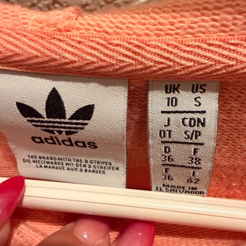 Adidas Sweater Womens Peach Trefoil Logo Crop Top Pullover Hoodie Size Small - Picture 3 of 3